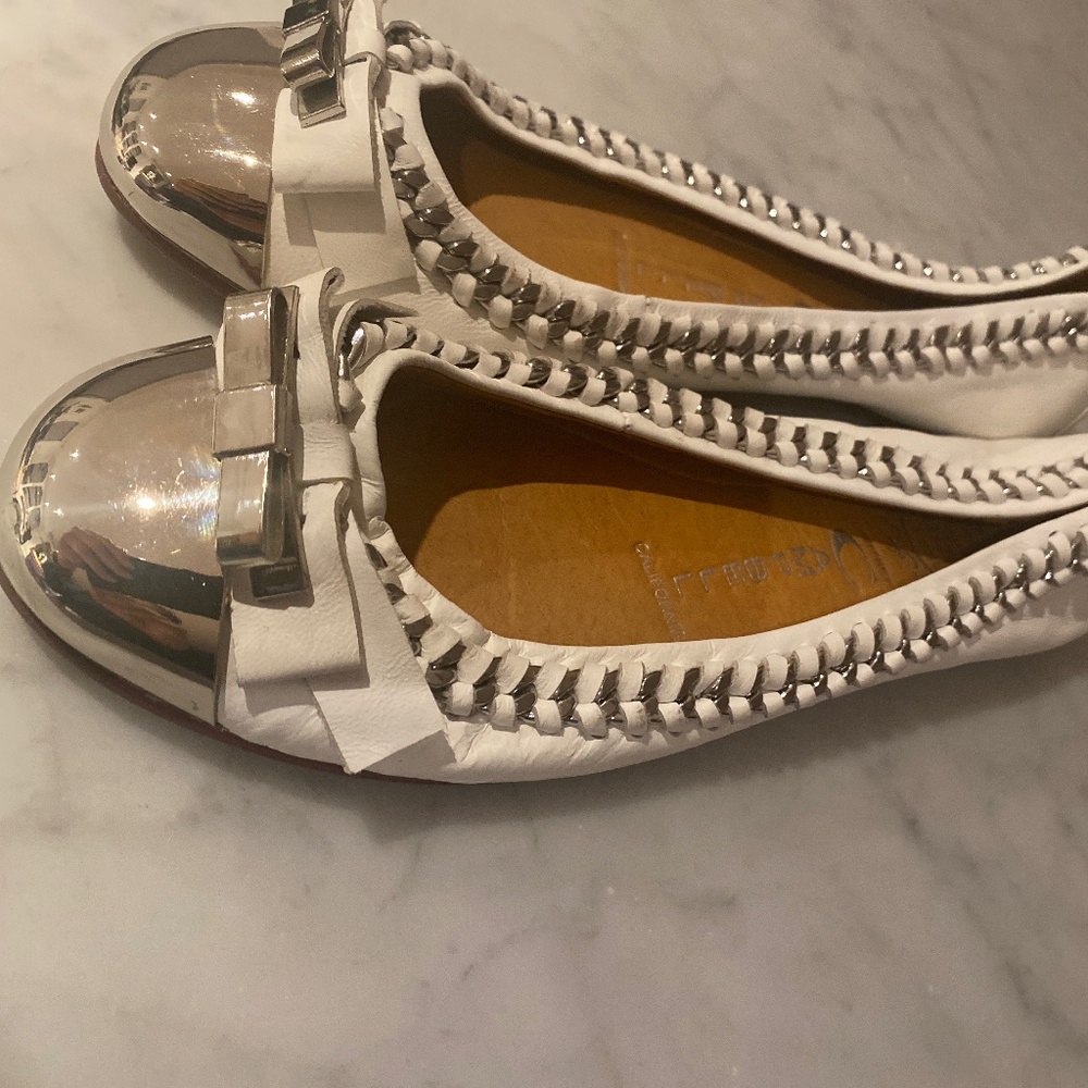 SOLD Jeffrey Campbell white steel toe ballerinas 7